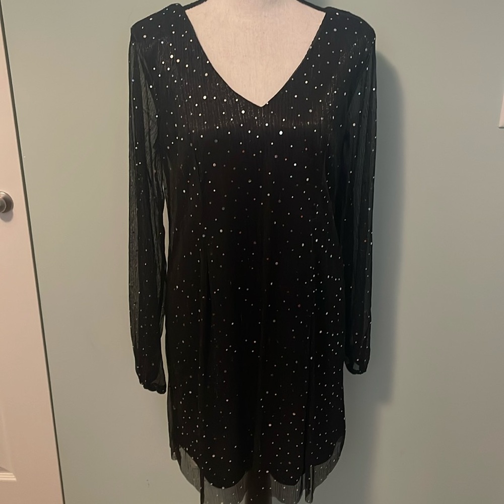 MSK NWOT Sequined Bow-Back Shift Dress sz P/L